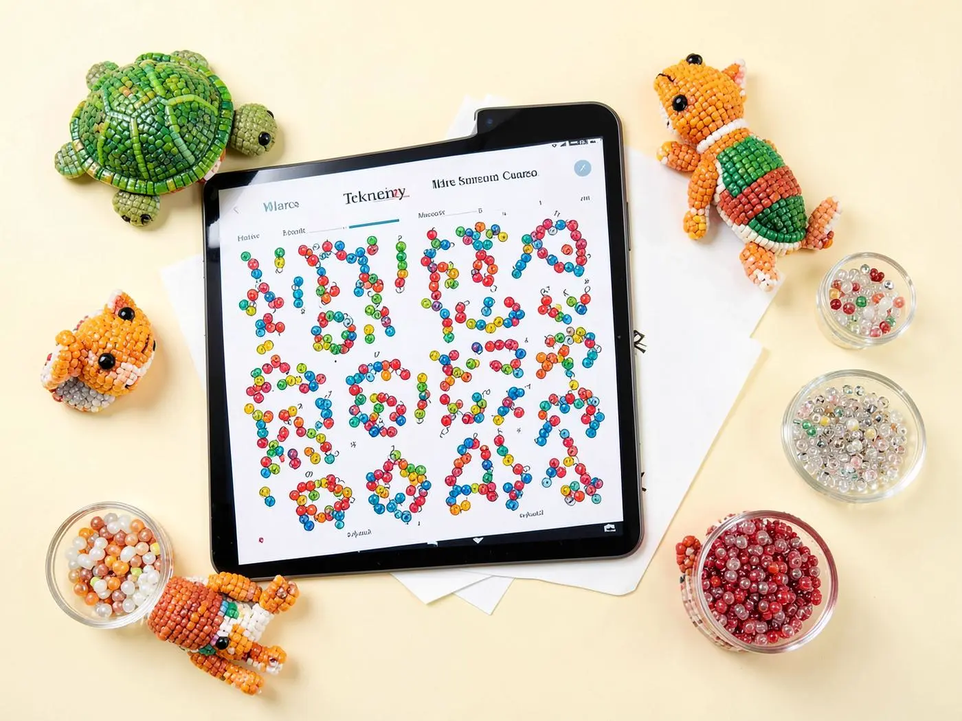 Digital 3D seed bead animal pattern collection with finished handmade animals